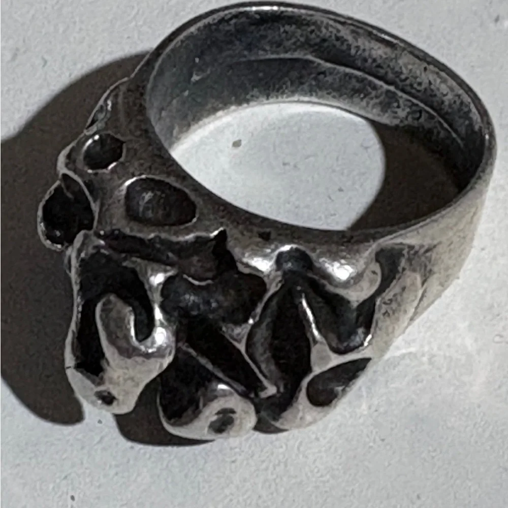 Brutalist Oxidized Silver 3D Abstract One of a Kind Ring size 8